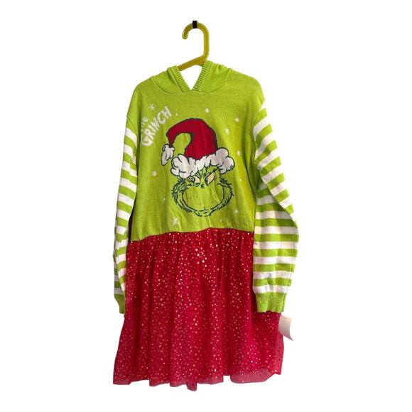 Dr. Seuss The Grinch New Red Tulle Dress with Pom Pom Hood Size XL - Picture 1 of 5